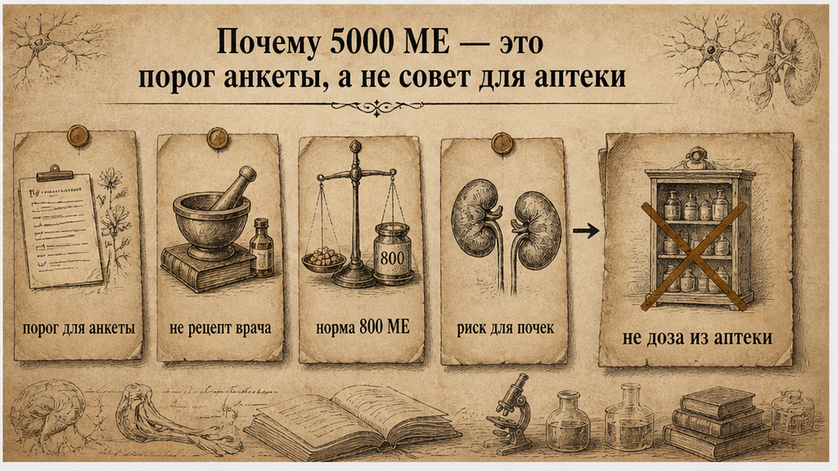 Карточка: 5000 МЕ — порог анкеты, а не совет для аптеки