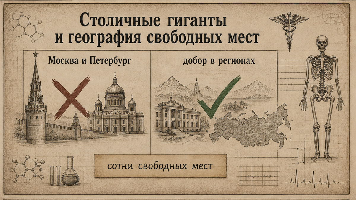 Схема: свободные бюджетные места ординатуры в столицах и регионах