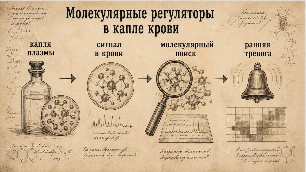 Схема: молекулярный сигнал в плазме как ранняя тревога