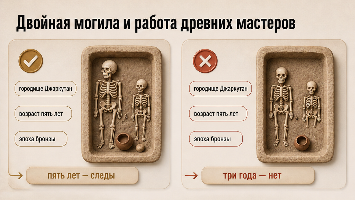Схема: в двойном погребении Джаркутана следы операции только у пятилетнего
