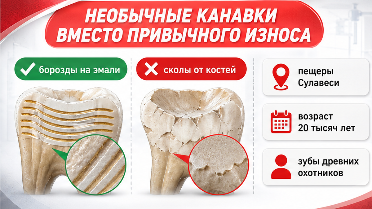 Схема: полукруглые борозды на эмали вместо обычного износа