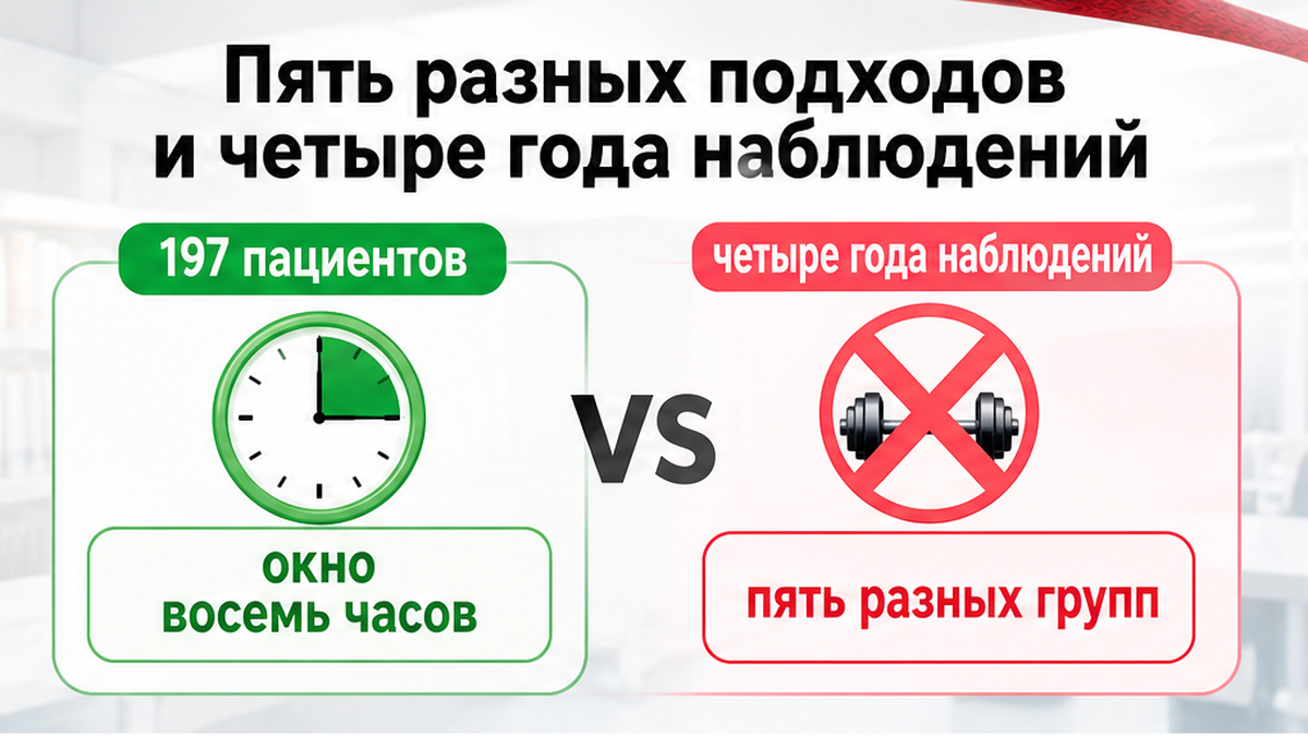 Схема: пять групп и четыре года наблюдений за восьмичасовым окном питания