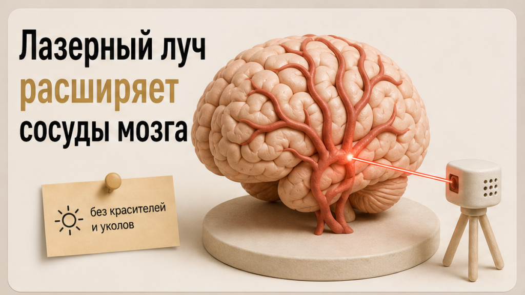 Иллюстрация: лазерный луч расширяет сосуды мозга без красителей