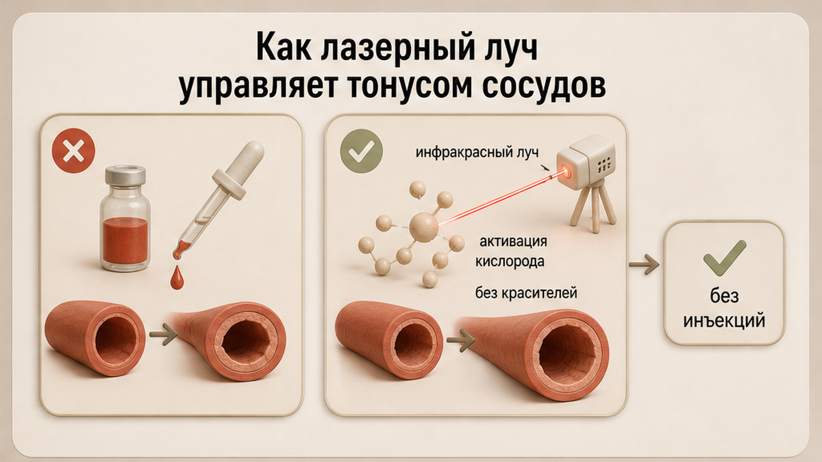 Схема: как инфракрасный луч активирует кислород без красителей