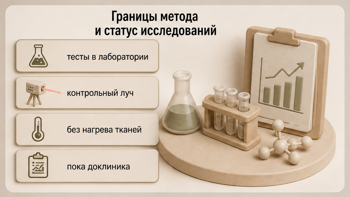 Карточка: границы метода — тесты в лаборатории и статус доклиники