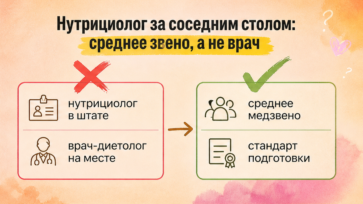 Схема: нутрициолог в штате как среднее звено, не врач-диетолог