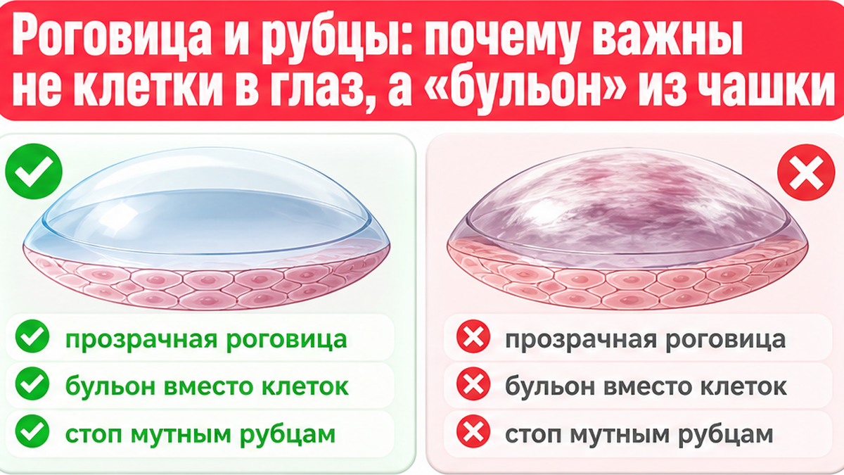 Схема: почему важен бульон из чашки, а не пересадка клеток в глаз