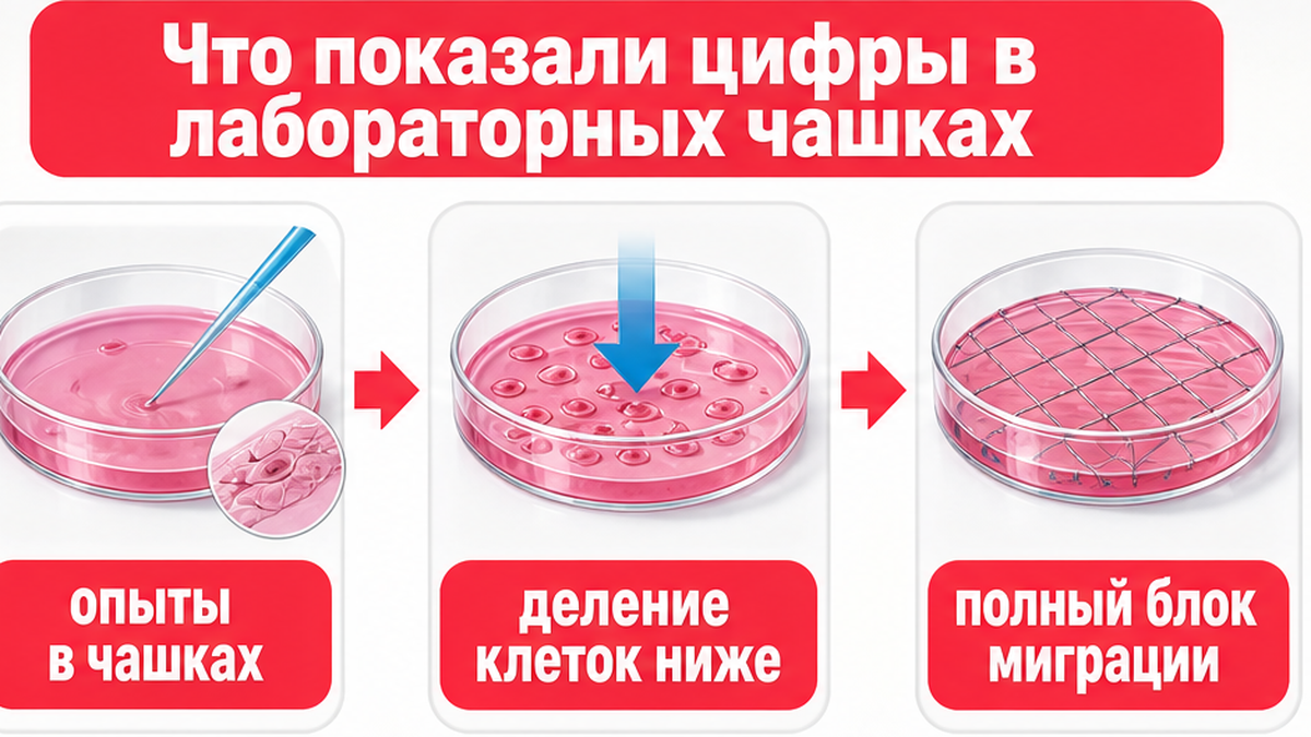 Карточка цифр: опыты в чашках снизили деление клеток и блокировали миграцию