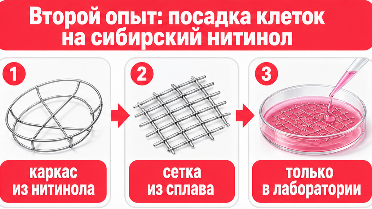 Схема: посадка клеток на каркас из нитинола — только лабораторный опыт