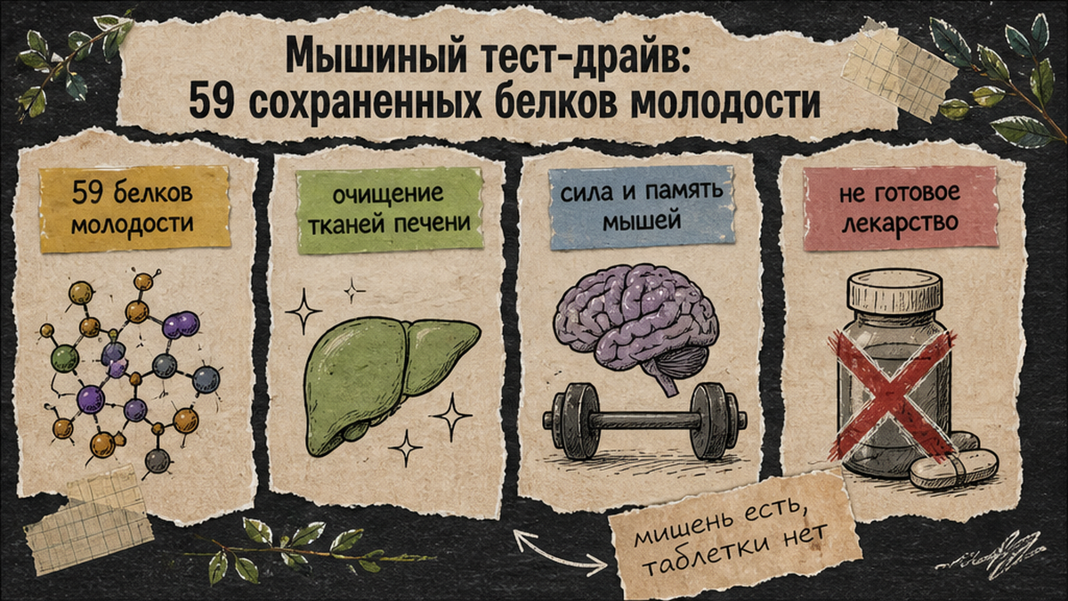 Карточка: 59 белков молодости у мышей и отсутствие готового лекарства