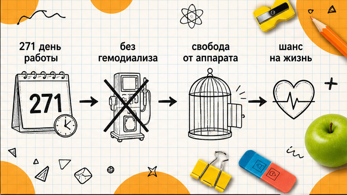 Схема: девять месяцев жизни без аппарата гемодиализа
