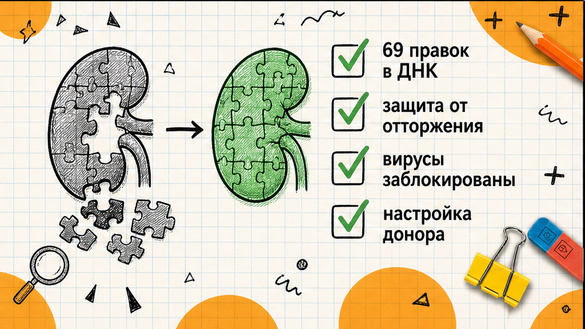 Сравнение: 69 генетических правок против органа без настройки