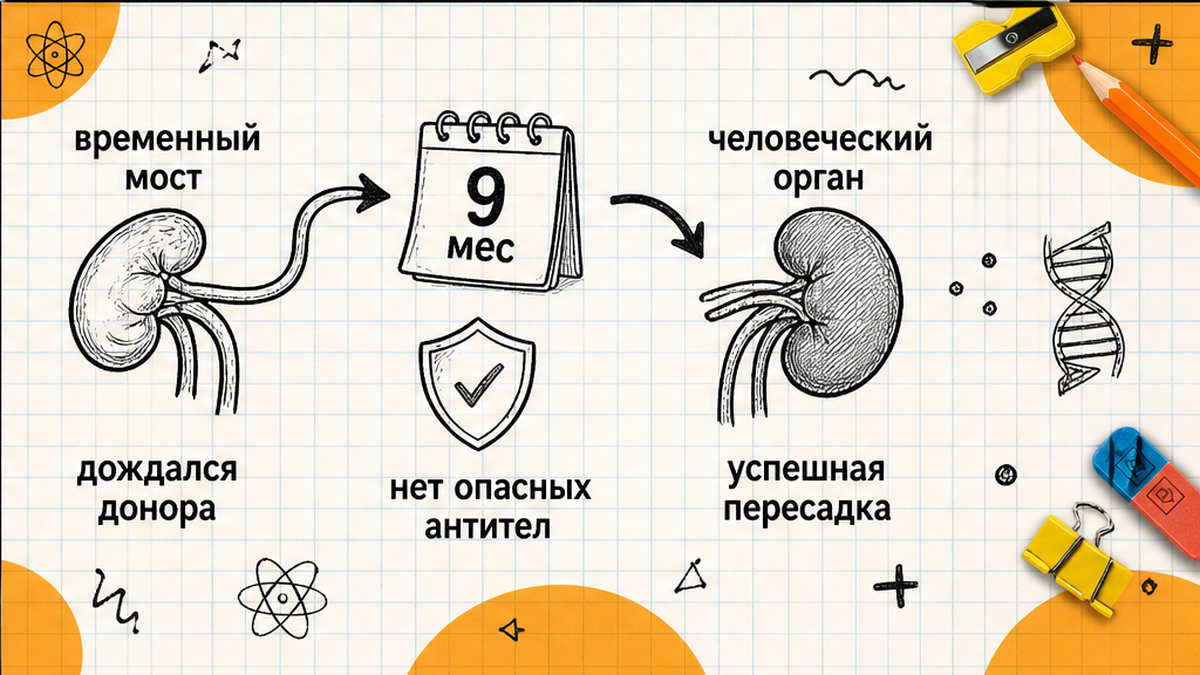 Схема: временный мост до пересадки человеческой почки