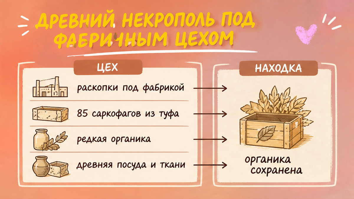 Схема: раскопки некрополя под фабричным цехом в Граньяно