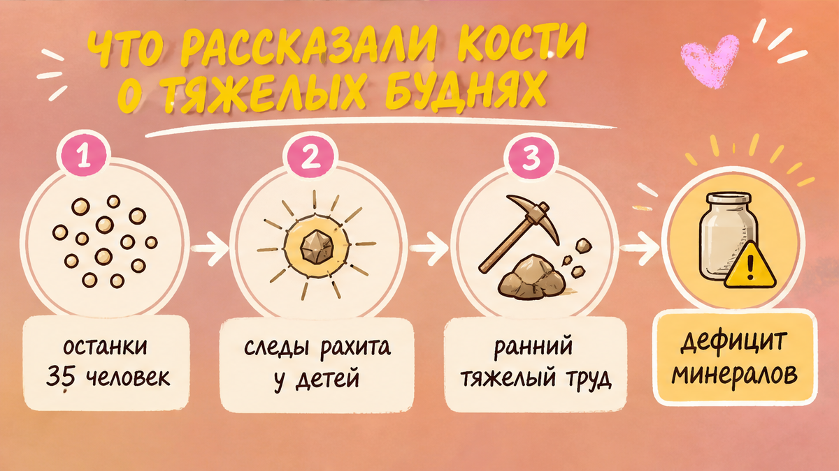 Схема: следы рахита и раннего труда у погребённых в Граньяно