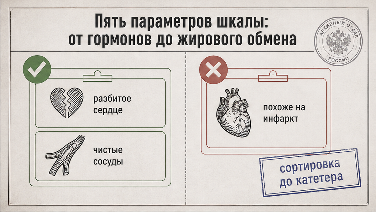 Схема: пять маркеров крови отличают такоцубо от инфаркта
