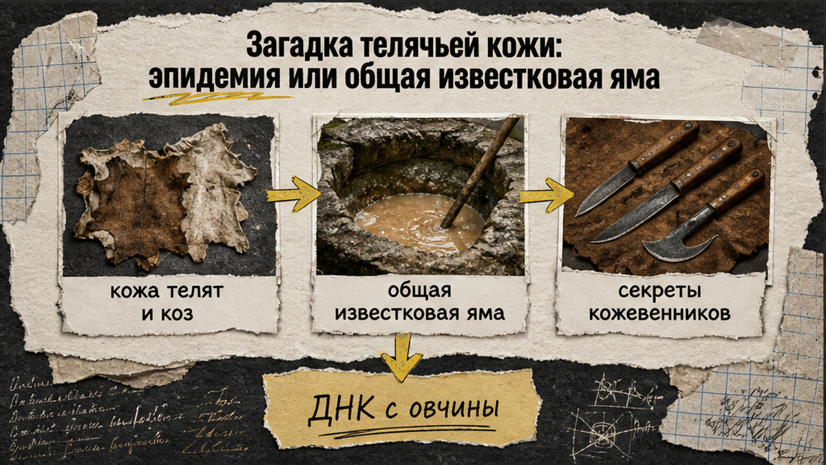Схема: вирус попал на телячью кожу через общую известковую яму кожевенников