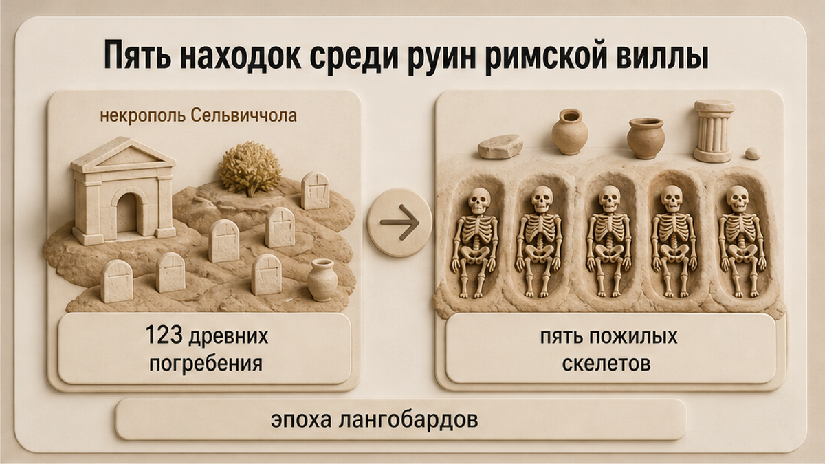 Схема: из 123 погребений Сельвиччолы следы микоза нашли только у пятерых пожилых