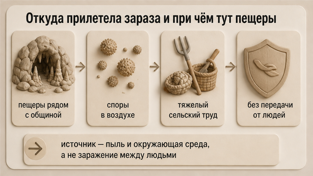 Схема: зараза из пещер и пыли, без передачи от человека к человеку